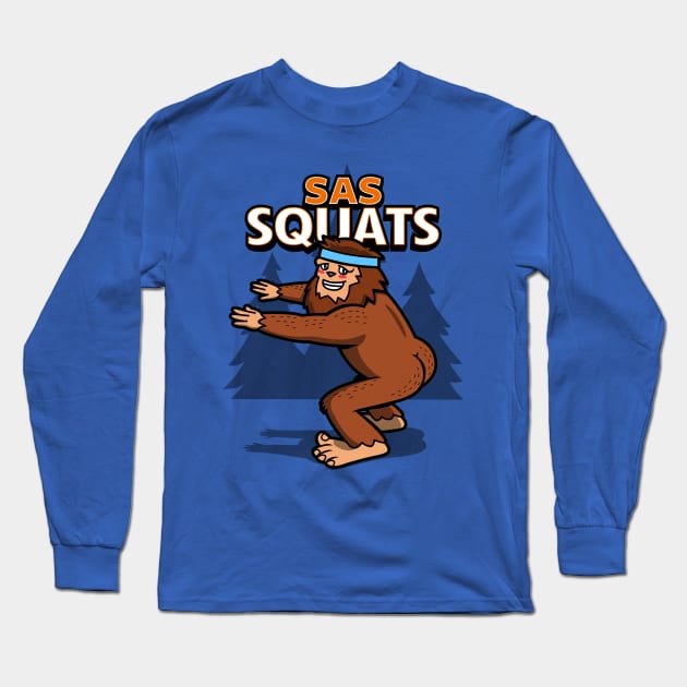 Bigfoot Sasquatch Funny Big Booty Butt Workout Squats Gym Cartoon Long Sleeve T-Shirt by Originals By Boggs